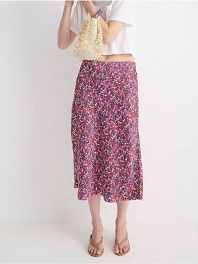 NWT J. Crew Berry Floral Gwyneth Satin Midi Slip Skirt Size Large